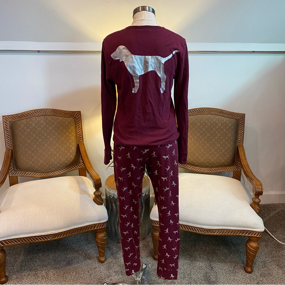 Y2K PINK Victoria's Secret Burgundy Red Dog Pajama Set, Size Medium